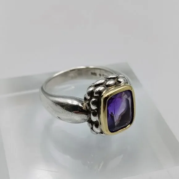Lorenzo Sterling Silver 925 18K Gold Accent Amethyst Cocktail Ring Sz 7